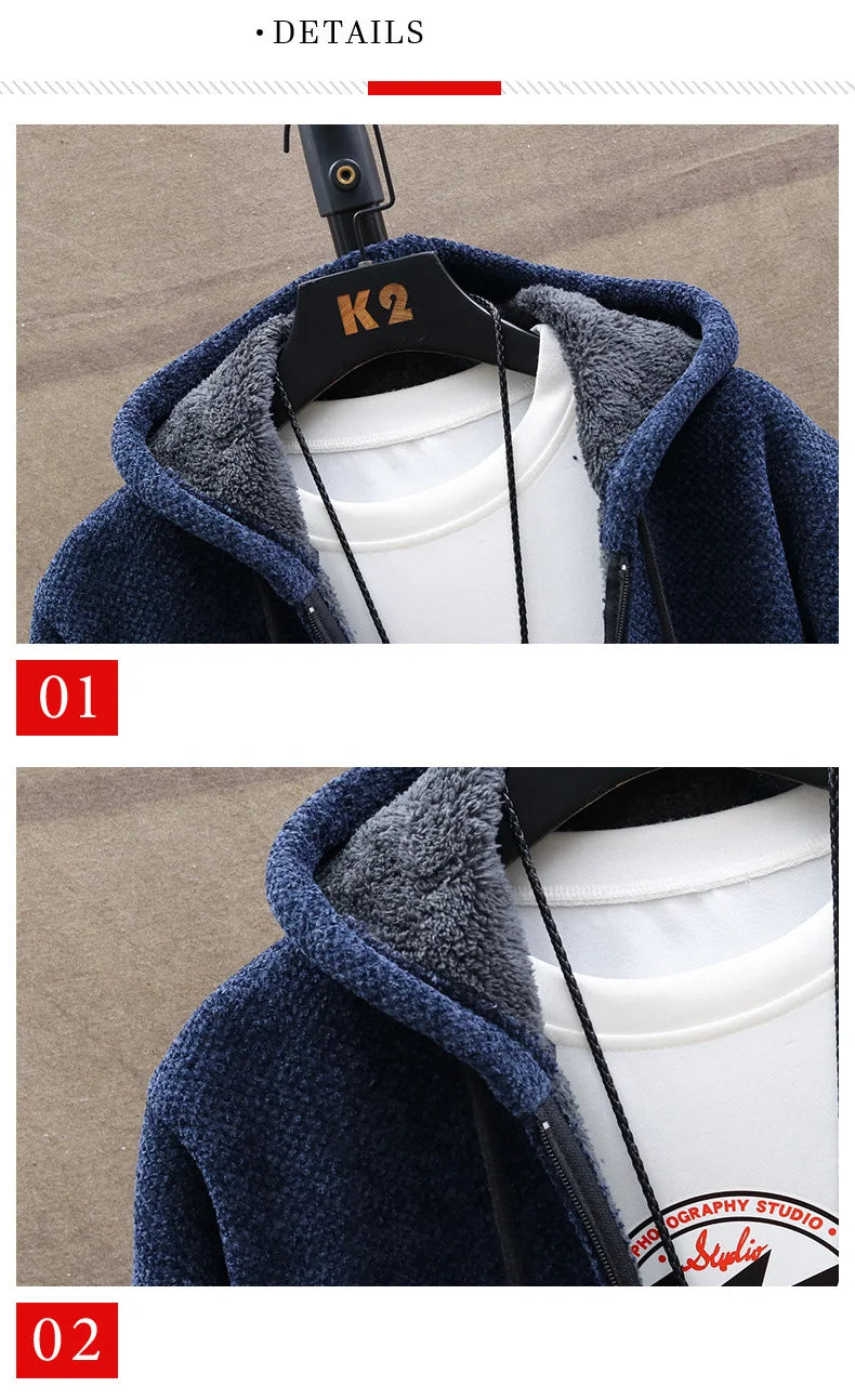 Winter Men Sweater Fleece Cardigan  Jacket Men\'s Slim Sweaters Winter Long Hooded Sweater Thick Warm Coat Mens Clothing 2025