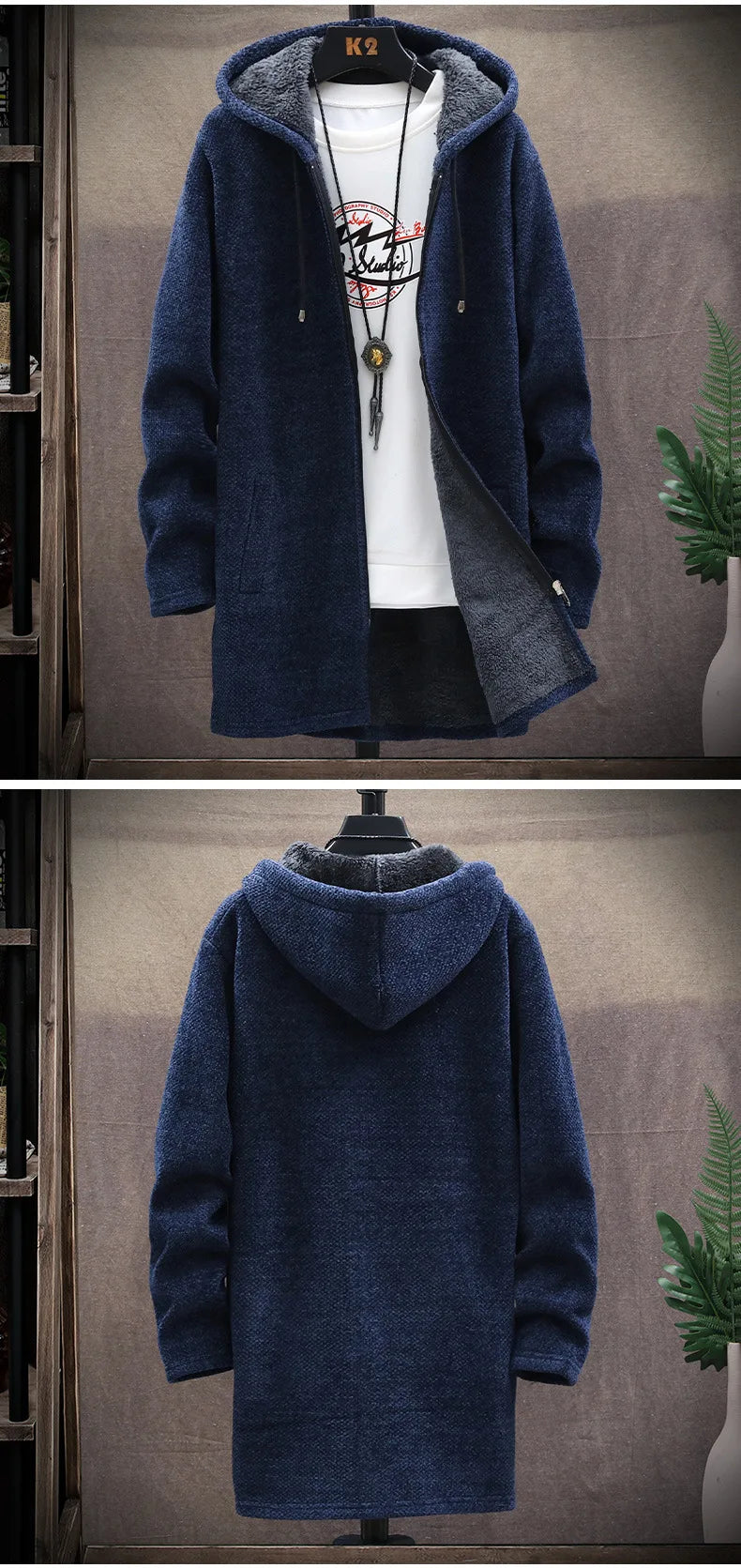 Winter Men Sweater Fleece Cardigan  Jacket Men\'s Slim Sweaters Winter Long Hooded Sweater Thick Warm Coat Mens Clothing 2025