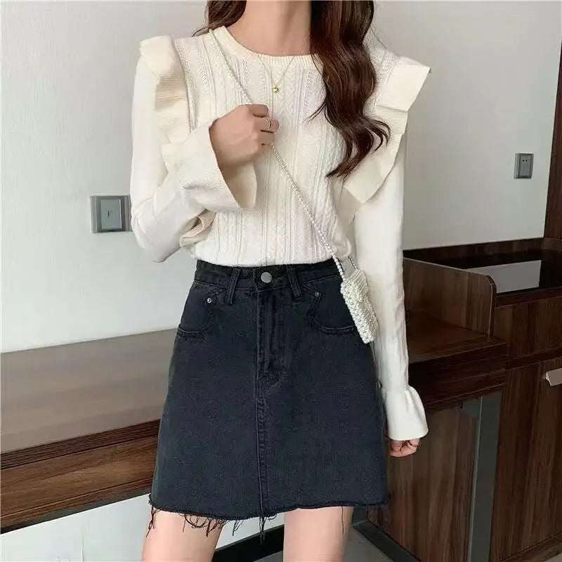 Ladies Sweaters Pullovers Round O Neck Grey Knitted Top for Women Jersey Winter 2024 Jumper Economics Long Sleeve Thermal Blouse