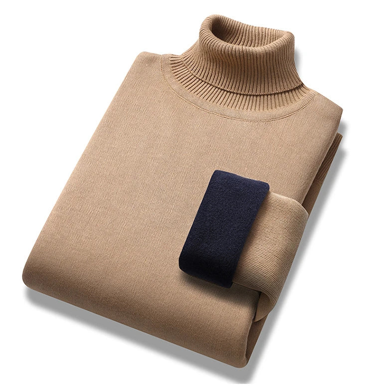 Winter Trend Sweaters Men's Solid Long Sleeved Turtleneck Pullover High Neck Fleece Warm Slim Fit Casual Sweater Jumper 4XL