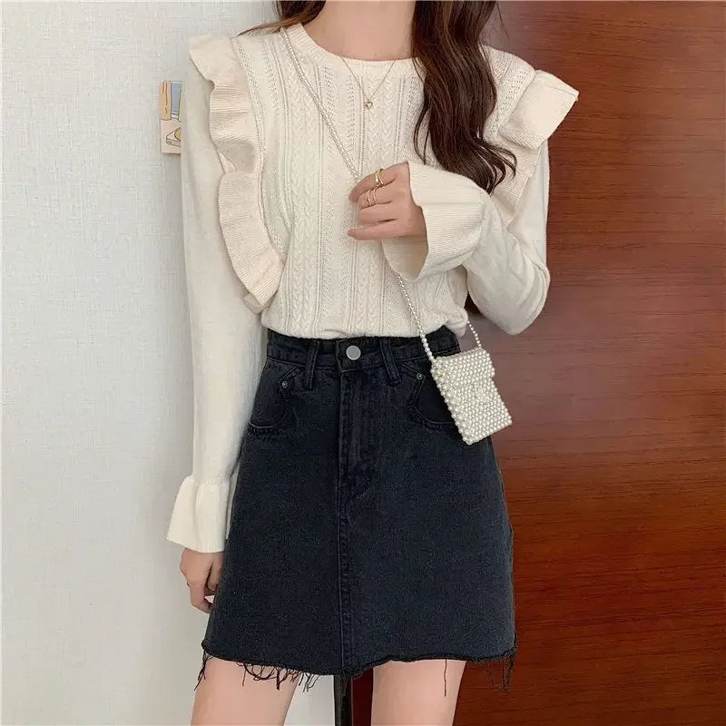 Ladies Sweaters Pullovers Round O Neck Grey Knitted Top for Women Jersey Winter 2024 Jumper Economics Long Sleeve Thermal Blouse