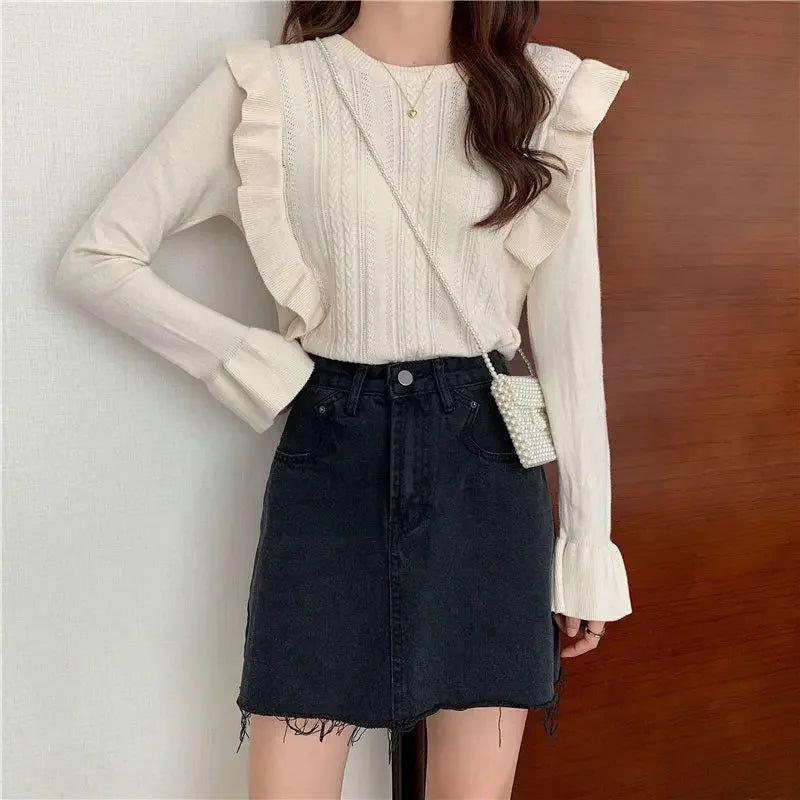 Ladies Sweaters Pullovers Round O Neck Grey Knitted Top for Women Jersey Winter 2024 Jumper Economics Long Sleeve Thermal Blouse