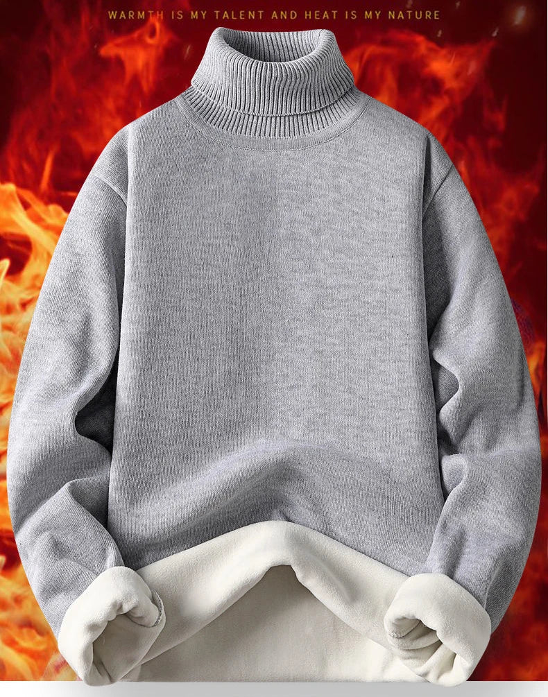 Winter Trend Sweaters Men's Solid Long Sleeved Turtleneck Pullover High Neck Fleece Warm Slim Fit Casual Sweater Jumper 4XL