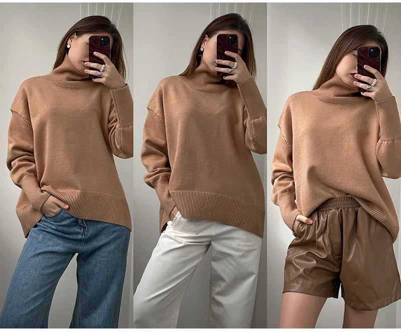 Winter Coffee Sweaters Women Oversize Turtleneck Warm Pullovers Thick Christmas Sweaters For Women Oversized Sweater And Jumpers