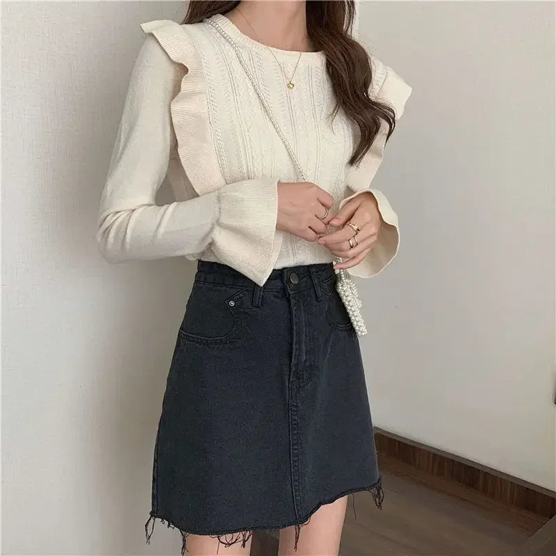 Ladies Sweaters Pullovers Round O Neck Grey Knitted Top for Women Jersey Winter 2024 Jumper Economics Long Sleeve Thermal Blouse