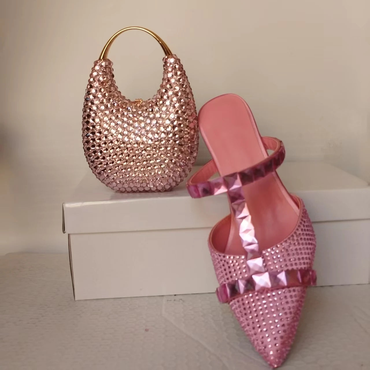 INSIGHTLINK Women's Gold Color Rhinestones high heeled Shoes And Clutch Bags Diamonds high-heeled Stiletto sandals For Wedding