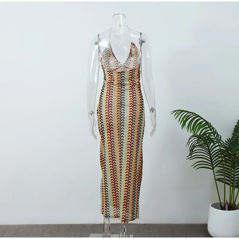 Crochet Halter Long Beach Dresses