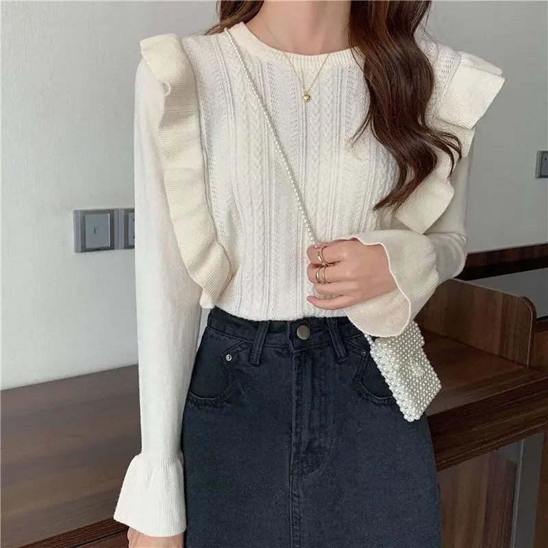 Ladies Sweaters Pullovers Round O Neck Grey Knitted Top for Women Jersey Winter 2024 Jumper Economics Long Sleeve Thermal Blouse