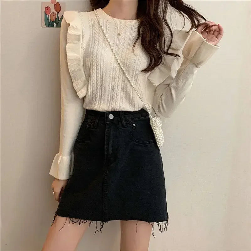 Ladies Sweaters Pullovers Round O Neck Grey Knitted Top for Women Jersey Winter 2024 Jumper Economics Long Sleeve Thermal Blouse