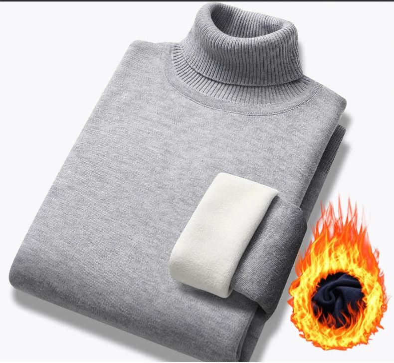 Winter Trend Sweaters Men's Solid Long Sleeved Turtleneck Pullover High Neck Fleece Warm Slim Fit Casual Sweater Jumper 4XL