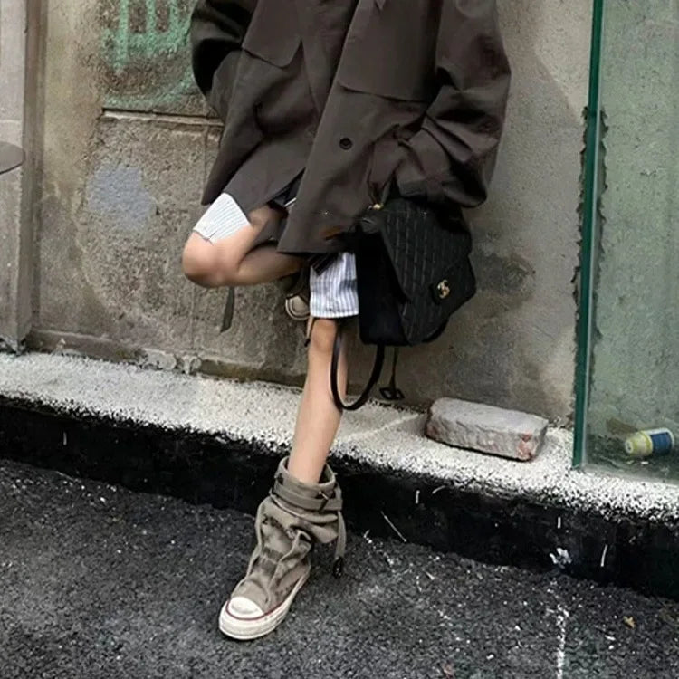 Women Canvas Sneakers Flats Designer Mid Calf Snow Boots Fashion Shoes Woman 2025 Trend New Winter Punk Chelsea Boots Lady Shoes