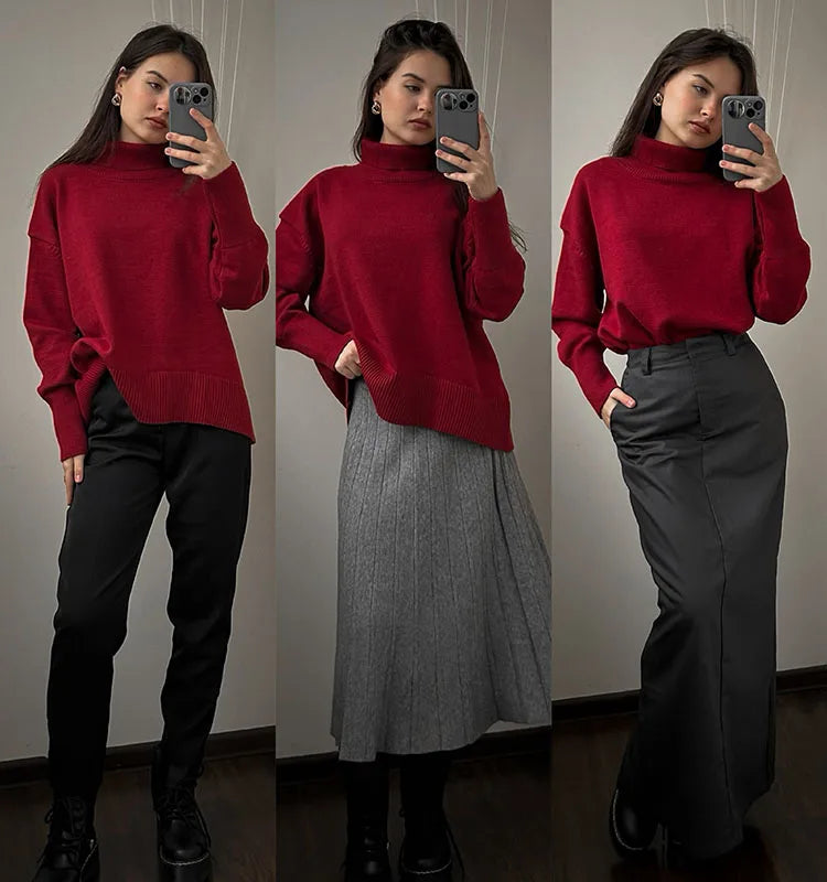Winter Coffee Sweaters Women Oversize Turtleneck Warm Pullovers Thick Christmas Sweaters For Women Oversized Sweater And Jumpers
