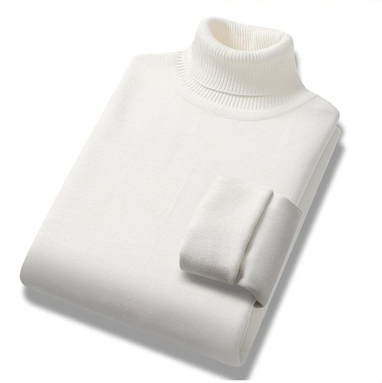 Winter Trend Sweaters Men's Solid Long Sleeved Turtleneck Pullover High Neck Fleece Warm Slim Fit Casual Sweater Jumper 4XL