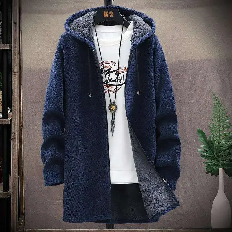 Winter Men Sweater Fleece Cardigan  Jacket Men\'s Slim Sweaters Winter Long Hooded Sweater Thick Warm Coat Mens Clothing 2025