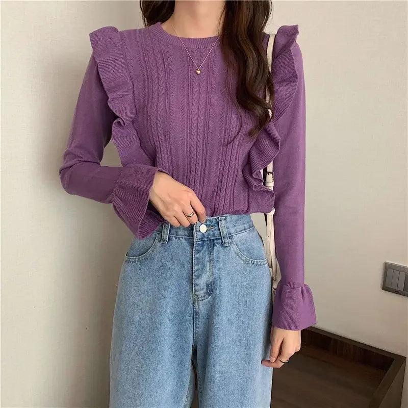 Ladies Sweaters Pullovers Round O Neck Grey Knitted Top for Women Jersey Winter 2024 Jumper Economics Long Sleeve Thermal Blouse