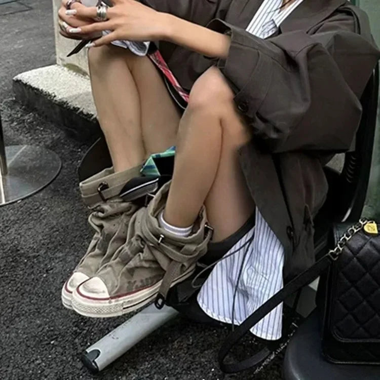 Women Canvas Sneakers Flats Designer Mid Calf Snow Boots Fashion Shoes Woman 2025 Trend New Winter Punk Chelsea Boots Lady Shoes