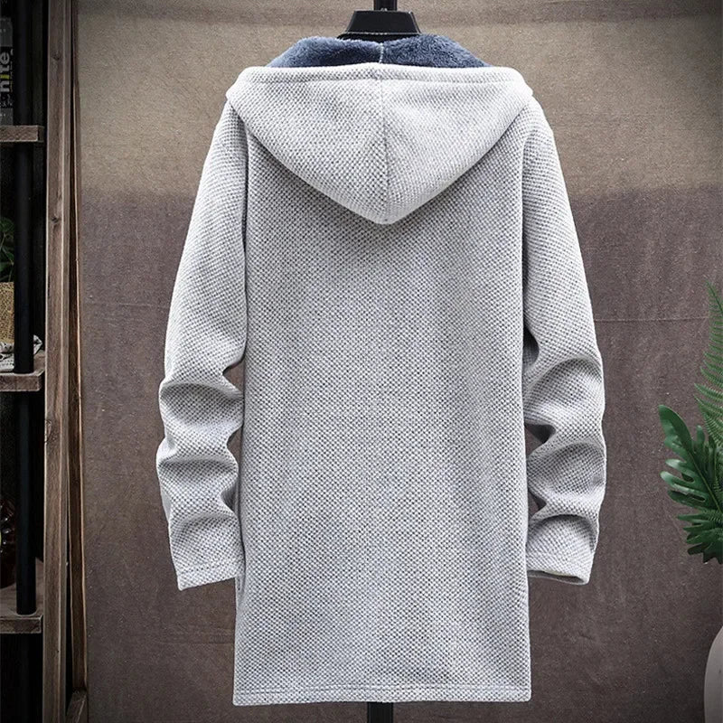 Winter Men Sweater Fleece Cardigan  Jacket Men\'s Slim Sweaters Winter Long Hooded Sweater Thick Warm Coat Mens Clothing 2025