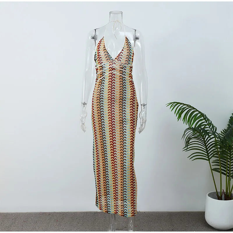 Crochet Halter Long Beach Dresses