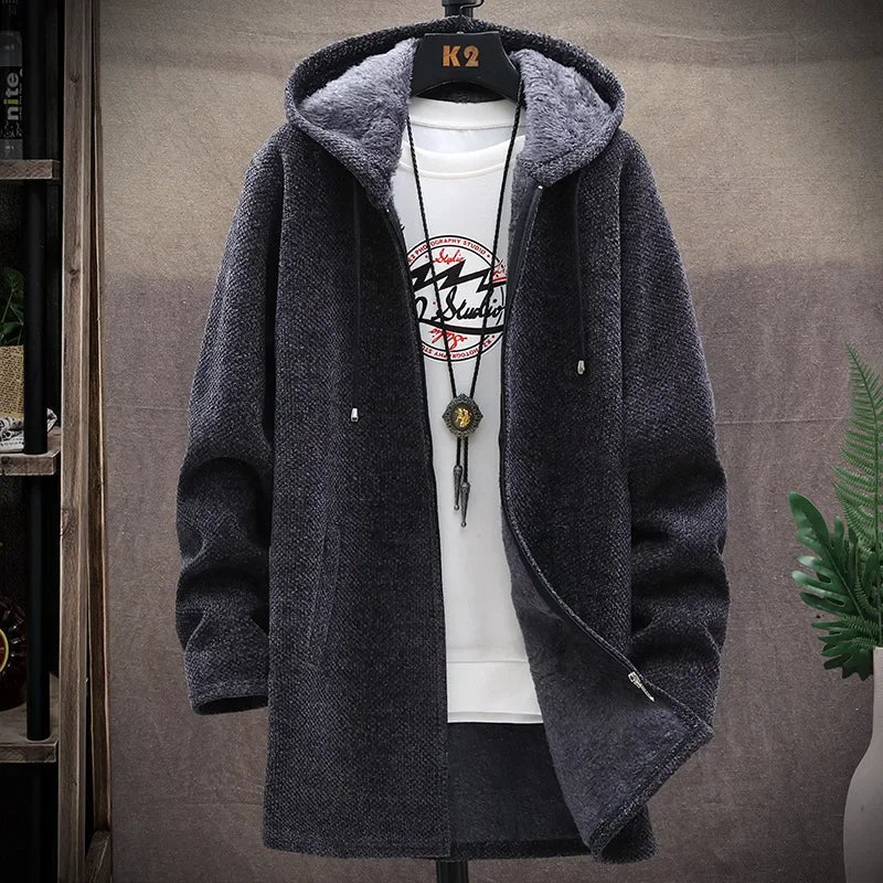 Winter Men Sweater Fleece Cardigan  Jacket Men\'s Slim Sweaters Winter Long Hooded Sweater Thick Warm Coat Mens Clothing 2025