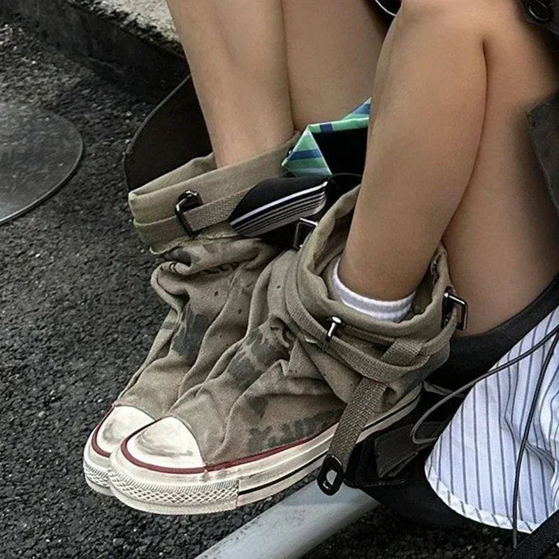 Women Canvas Sneakers Flats Designer Mid Calf Snow Boots Fashion Shoes Woman 2025 Trend New Winter Punk Chelsea Boots Lady Shoes