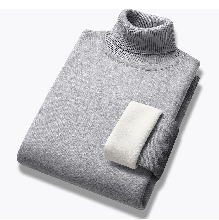 Winter Trend Sweaters Men's Solid Long Sleeved Turtleneck Pullover High Neck Fleece Warm Slim Fit Casual Sweater Jumper 4XL