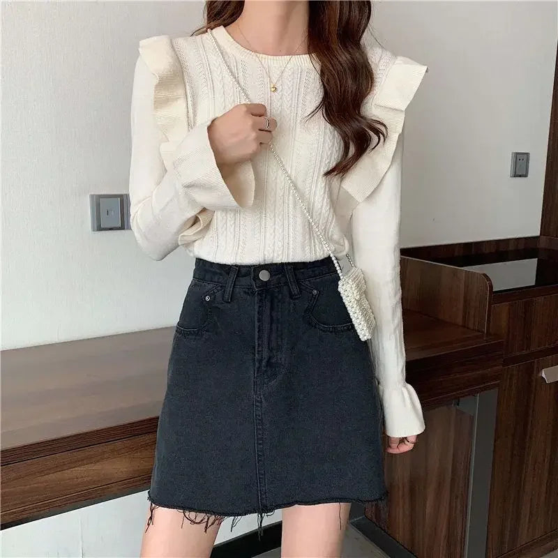 Ladies Sweaters Pullovers Round O Neck Grey Knitted Top for Women Jersey Winter 2024 Jumper Economics Long Sleeve Thermal Blouse