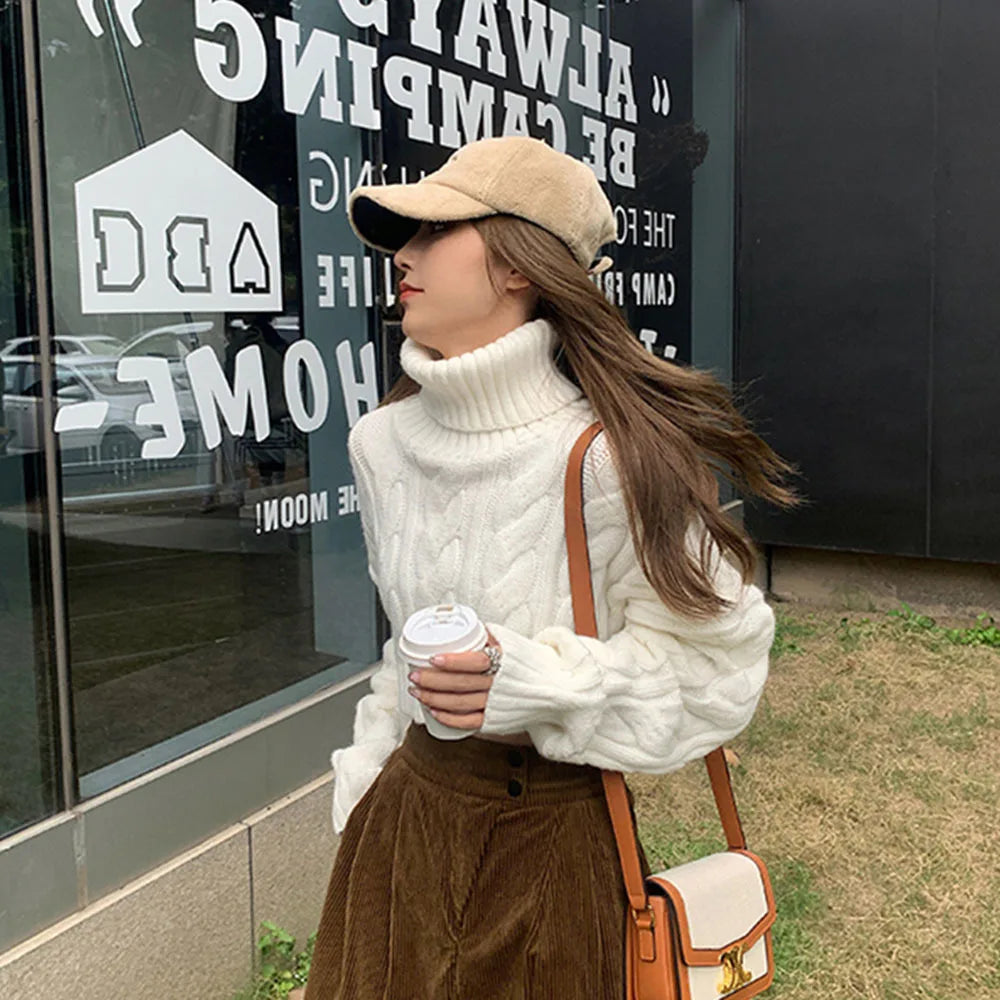 2022 Autumn Winter Women Turtleneck Sweater Loose  Elegant Warm Knitted Pullovers Fashion Solid Tops Knitwear Jumper