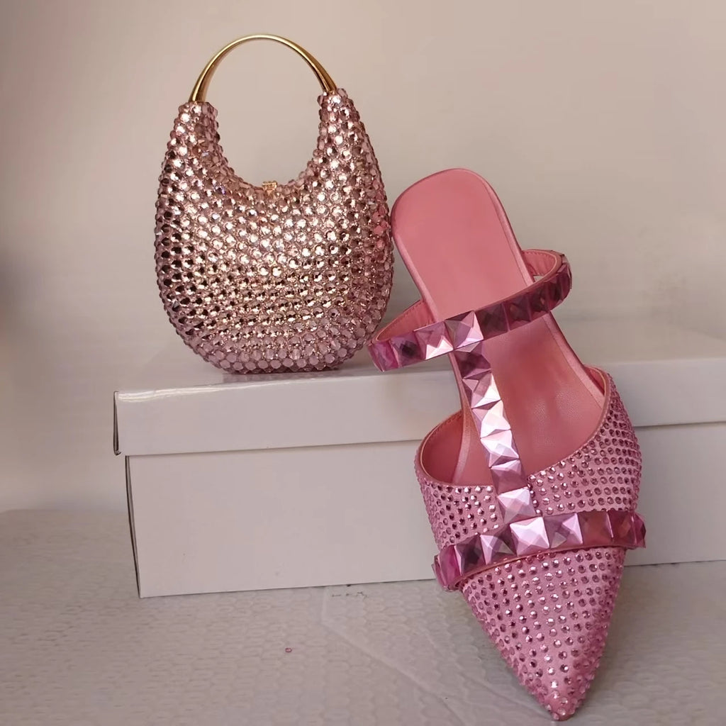 INSIGHTLINK Women's Gold Color Rhinestones high heeled Shoes And Clutch Bags Diamonds high-heeled Stiletto sandals For Wedding