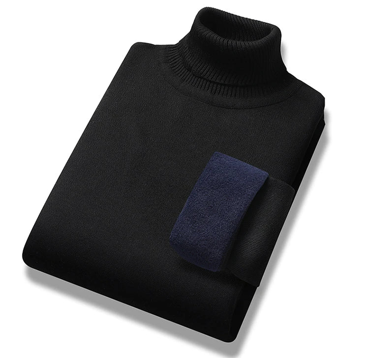 Winter Trend Sweaters Men's Solid Long Sleeved Turtleneck Pullover High Neck Fleece Warm Slim Fit Casual Sweater Jumper 4XL