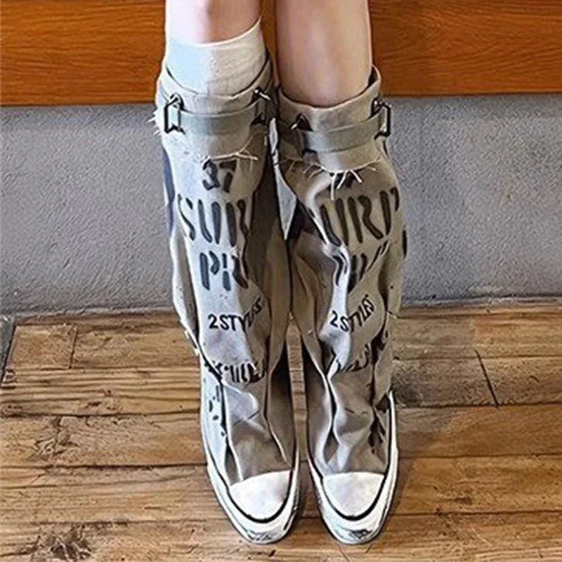 Women Canvas Sneakers Flats Designer Mid Calf Snow Boots Fashion Shoes Woman 2025 Trend New Winter Punk Chelsea Boots Lady Shoes