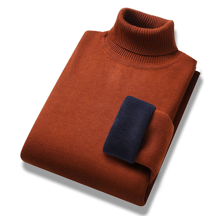Winter Trend Sweaters Men's Solid Long Sleeved Turtleneck Pullover High Neck Fleece Warm Slim Fit Casual Sweater Jumper 4XL