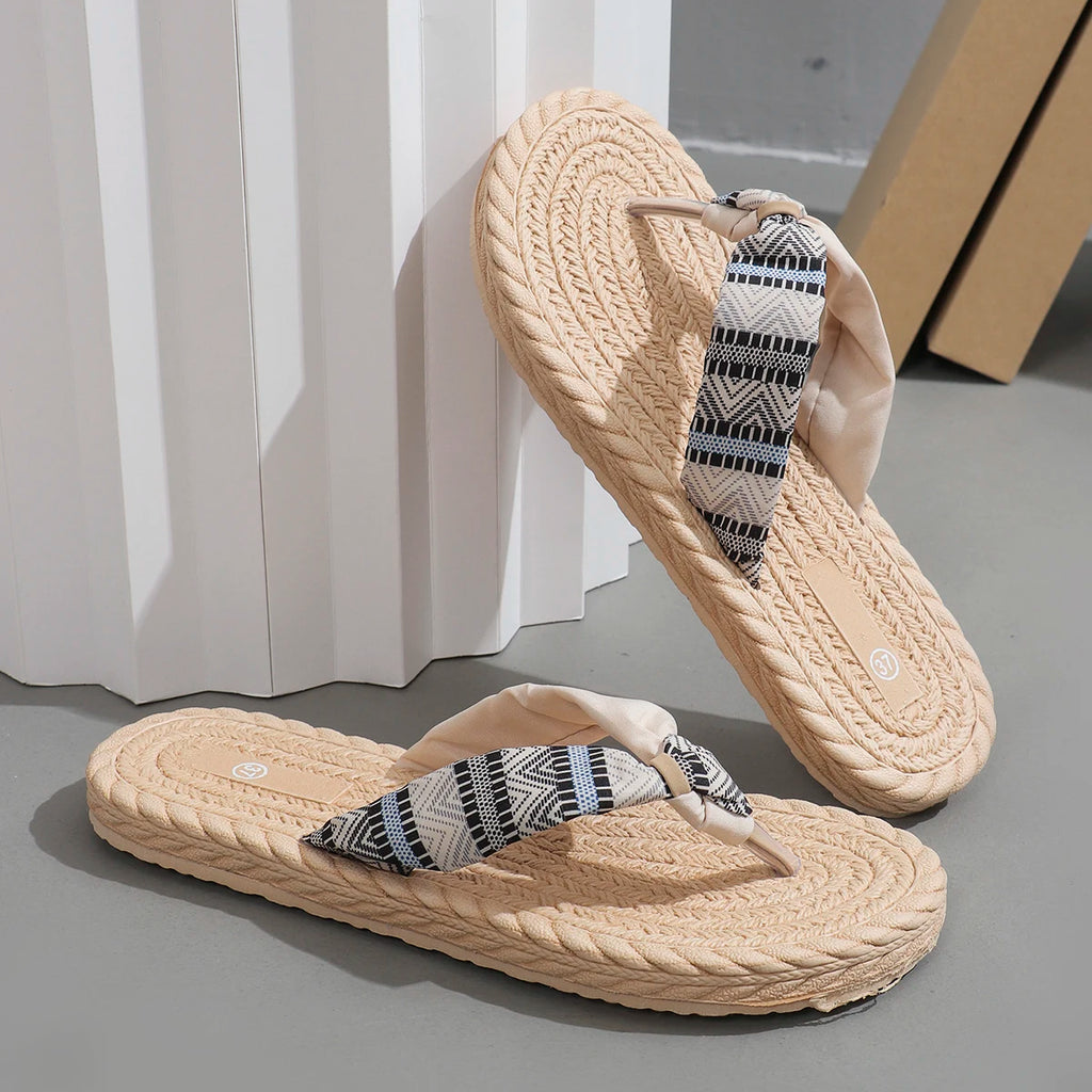 Women's fashion trend Ethnic graffiti anti-slip wear-resistant soft sole anti-linen flip-flops